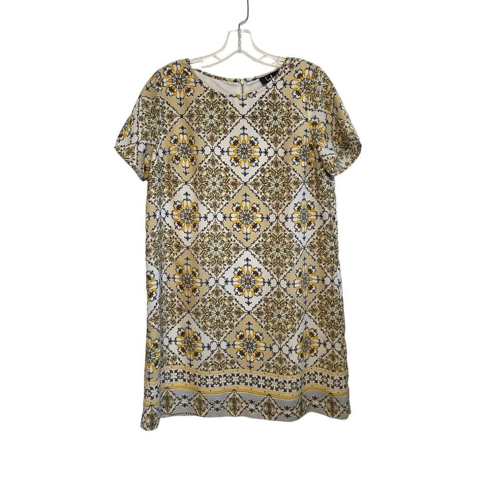 Lulu's Dandy Lion Yellow Print Shift Dress Size Medium Short Sleeve Tunic Mini
